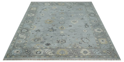 Antique Hand Knotted Silver and Charcoal Traditional Floral Oushak Wool Area Rug - The Rug Decor