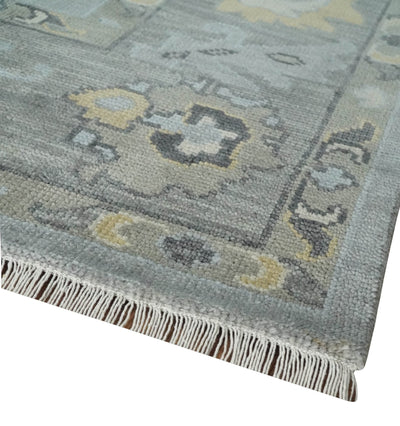 Antique Hand Knotted Silver and Charcoal Traditional Floral Oushak Wool Area Rug - The Rug Decor