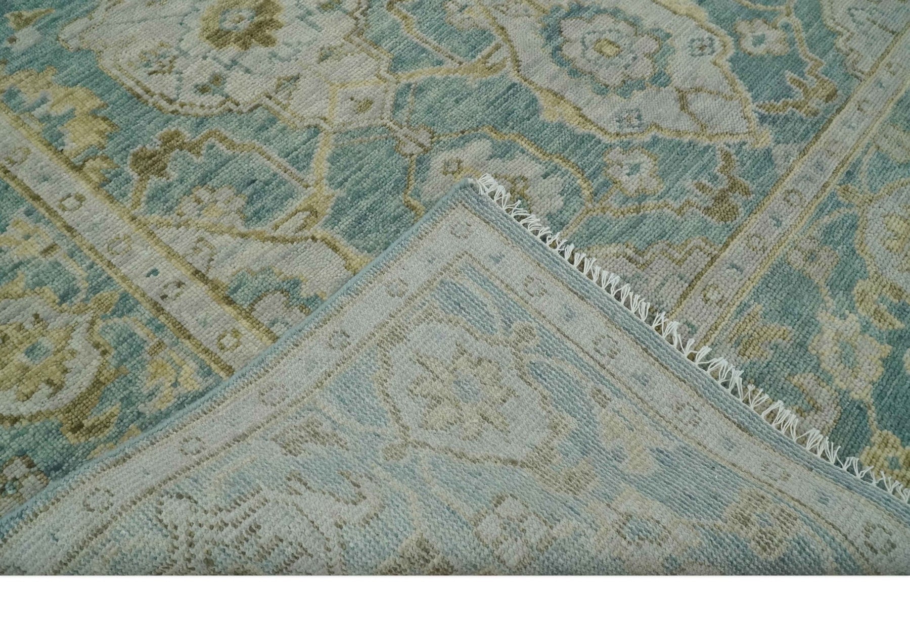 Tukish Wool Rug Hand Knotted Traditional Turkish Teal Oushak Wool Rug – The Rug Decor
