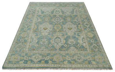 Antique Hand Knotted Teal Green and Beige Traditional Persian Turkish Oushak Wool Rug, 6x9, 8x10, 9x12, 10x14 and 12x15 | TRDCP1044 - The Rug Decor