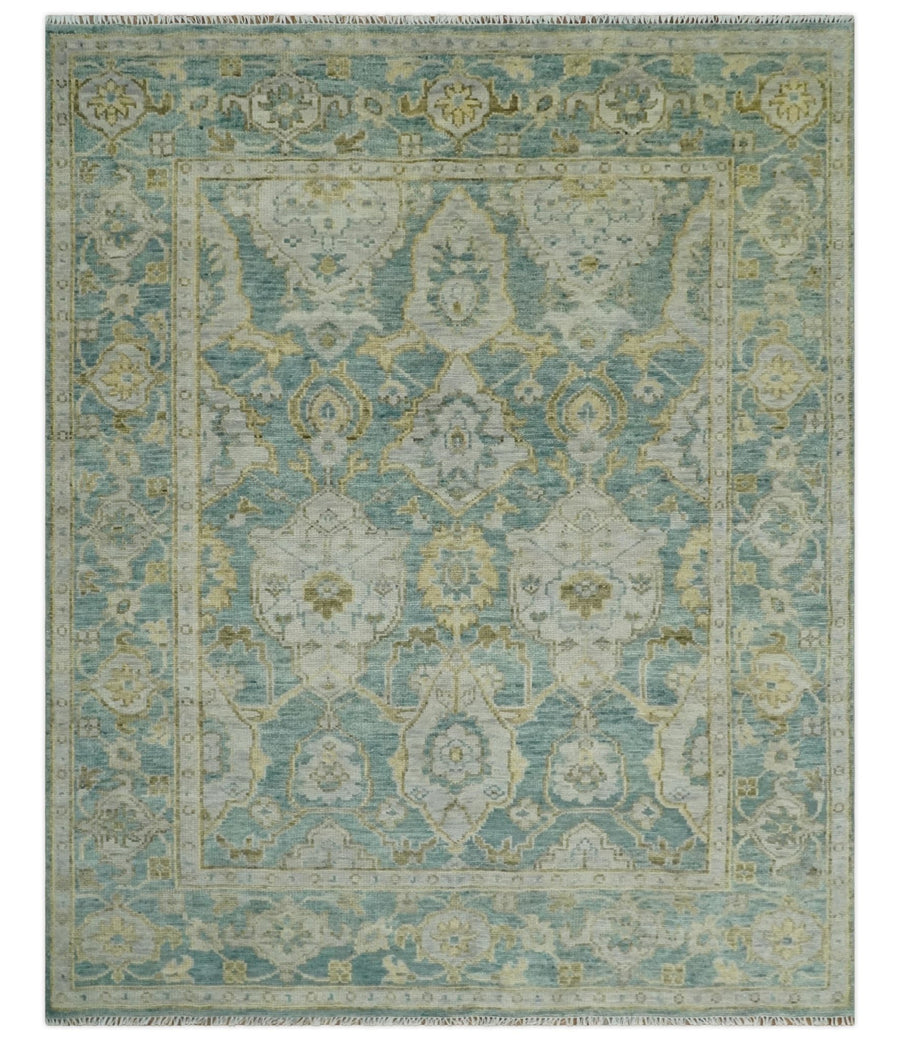 Antique Hand Knotted Teal Green and Beige Traditional Persian Turkish Oushak Wool Rug, 6x9, 8x10, 9x12, 10x14 and 12x15 | TRDCP1044 - The Rug Decor