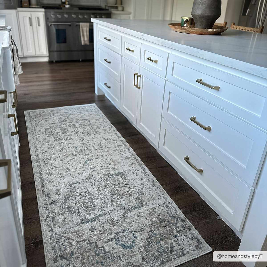 Antique Ivory, Beige and Charcoal Traditional Washable Turkish Design Area Rug - The Rug Decor
