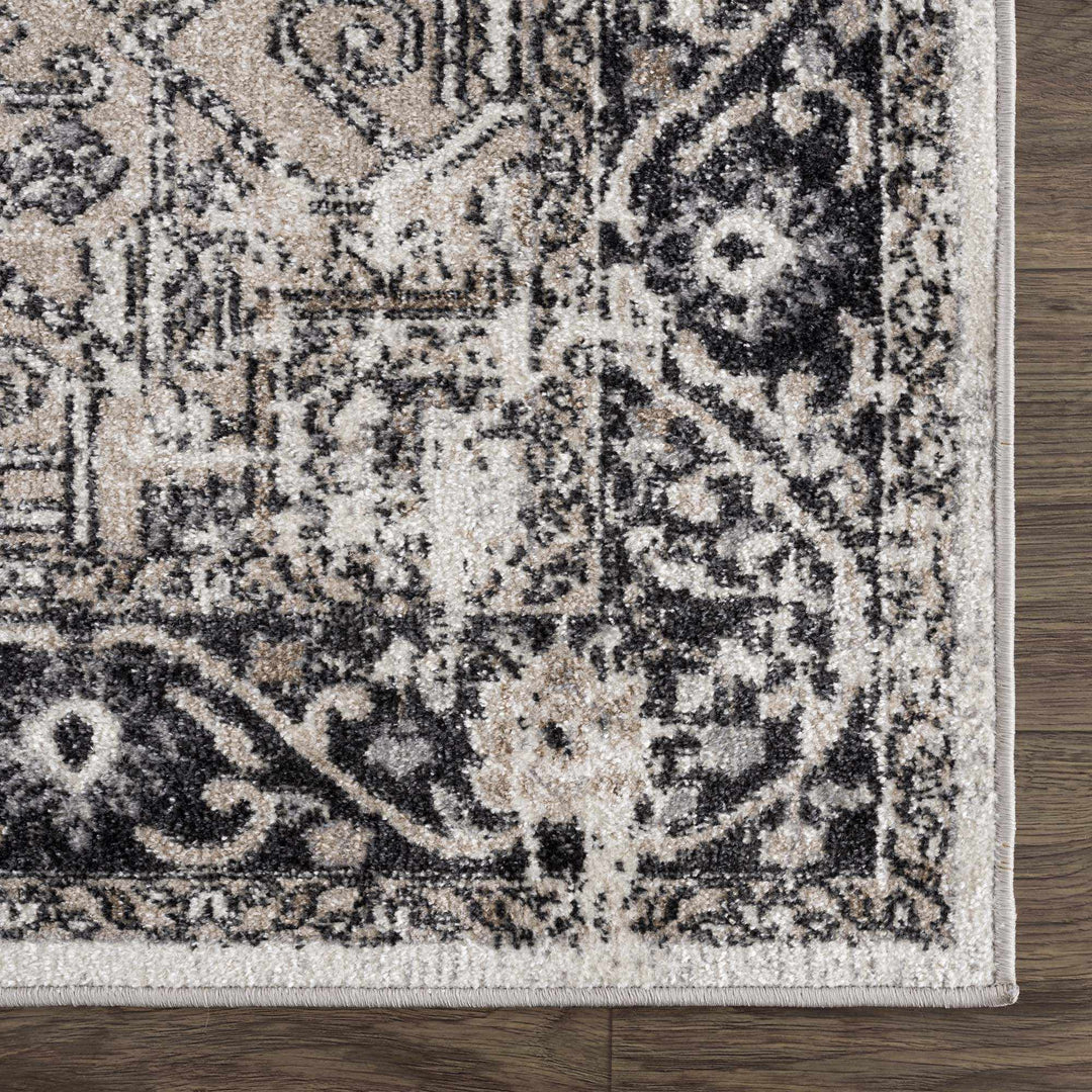 Antique Ivory, Beige and Charcoal Traditional Washable Turkish Design Area Rug - The Rug Decor