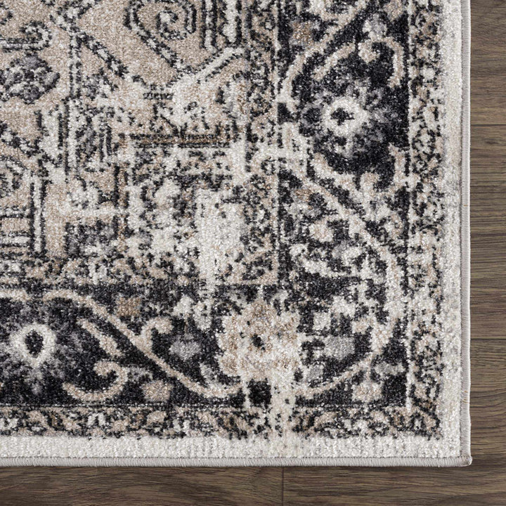 Antique Ivory, Beige and Charcoal Traditional Washable Turkish Design Area Rug - The Rug Decor