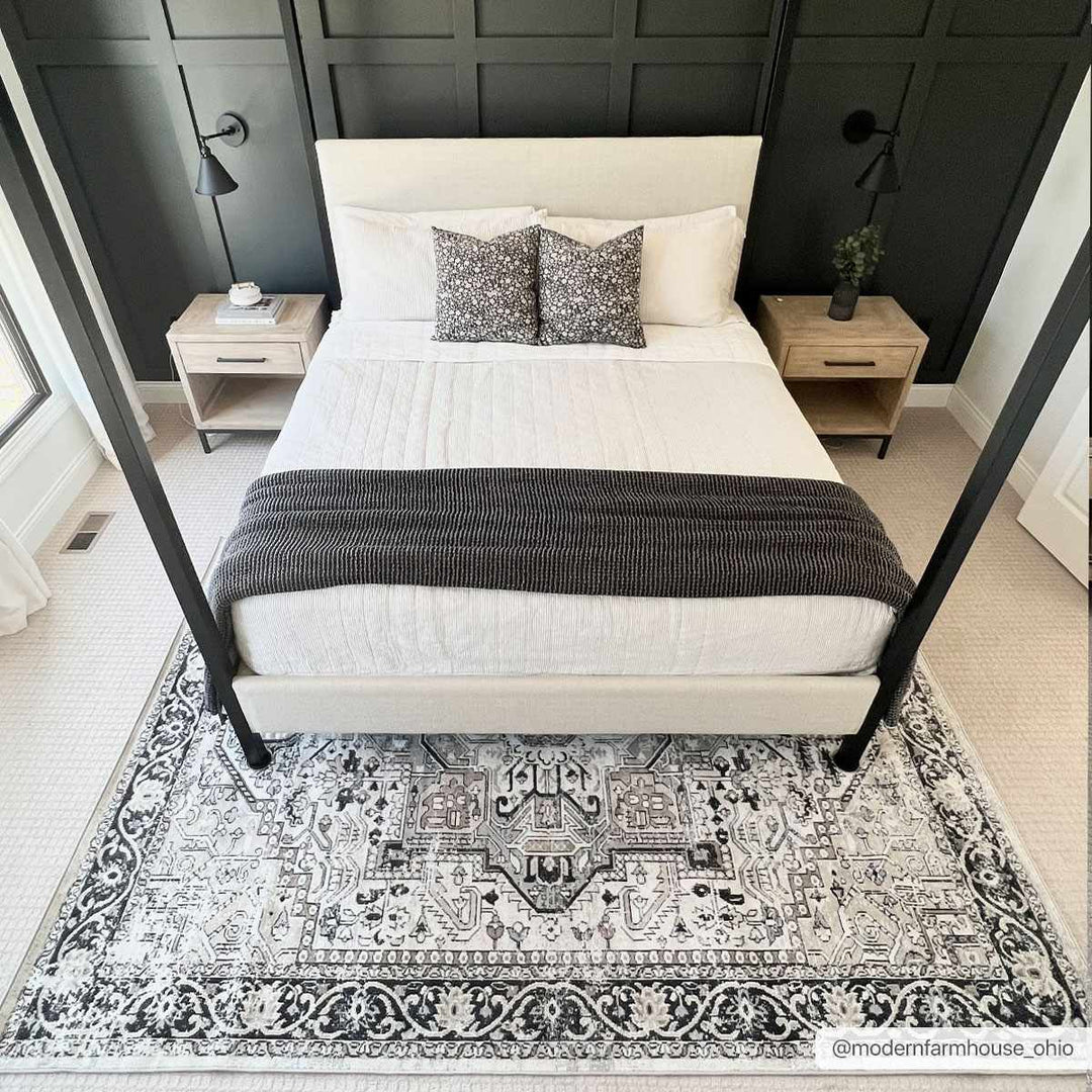 Antique Ivory, Beige and Charcoal Traditional Washable Turkish Design Area Rug - The Rug Decor