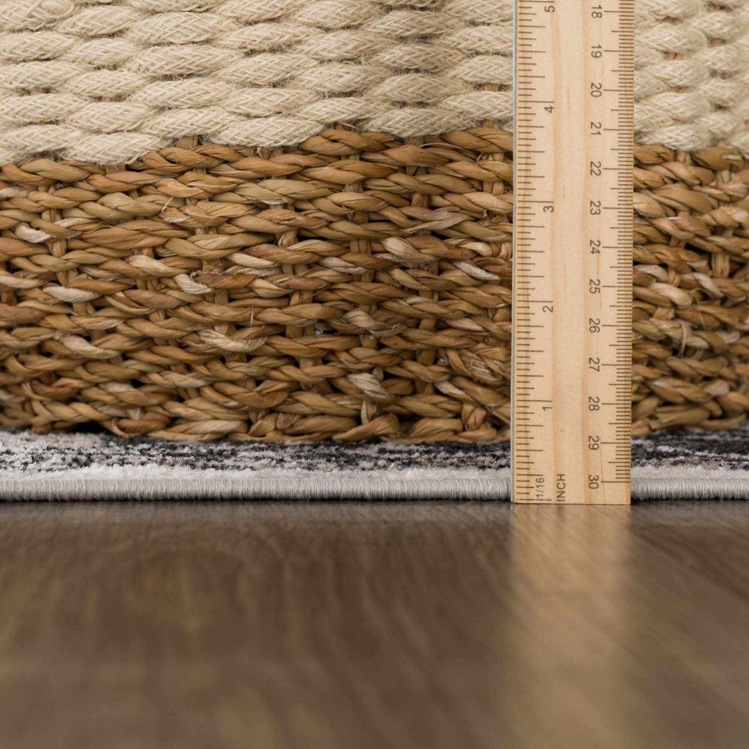 Antique Ivory, Beige and Charcoal Traditional Washable Turkish Design Area Rug - The Rug Decor