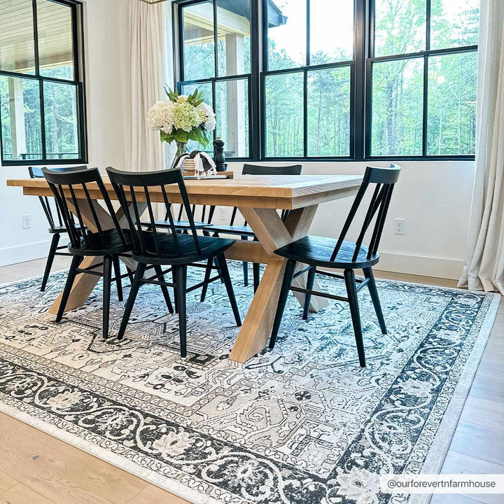 Antique Ivory, Beige and Charcoal Traditional Washable Turkish Design Area Rug - The Rug Decor