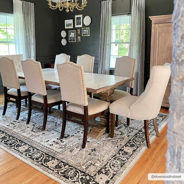 Antique Ivory, Beige and Charcoal Traditional Washable Turkish Design Area Rug - The Rug Decor