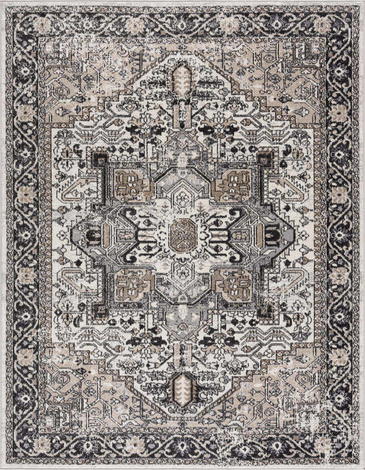 Antique Ivory, Beige and Charcoal Traditional Washable Turkish Design Area Rug - The Rug Decor