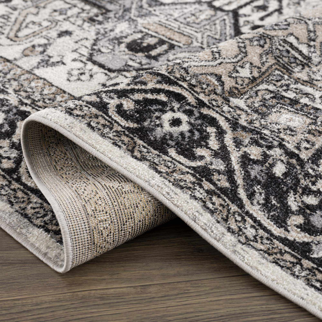Antique Ivory, Beige and Charcoal Traditional Washable Turkish Design Area Rug - The Rug Decor