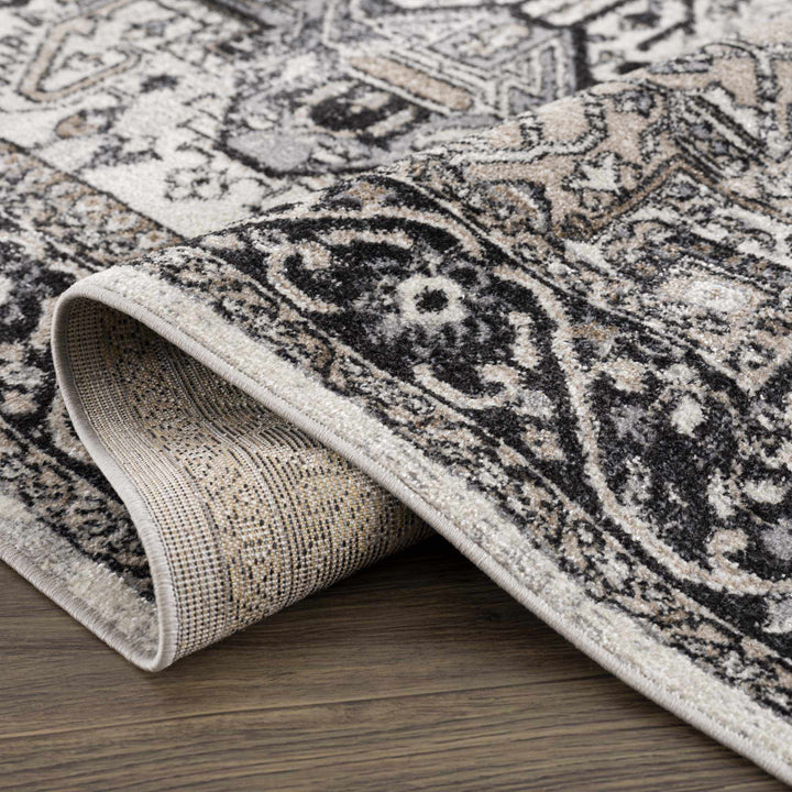Antique Ivory, Beige and Charcoal Traditional Washable Turkish Design Area Rug - The Rug Decor