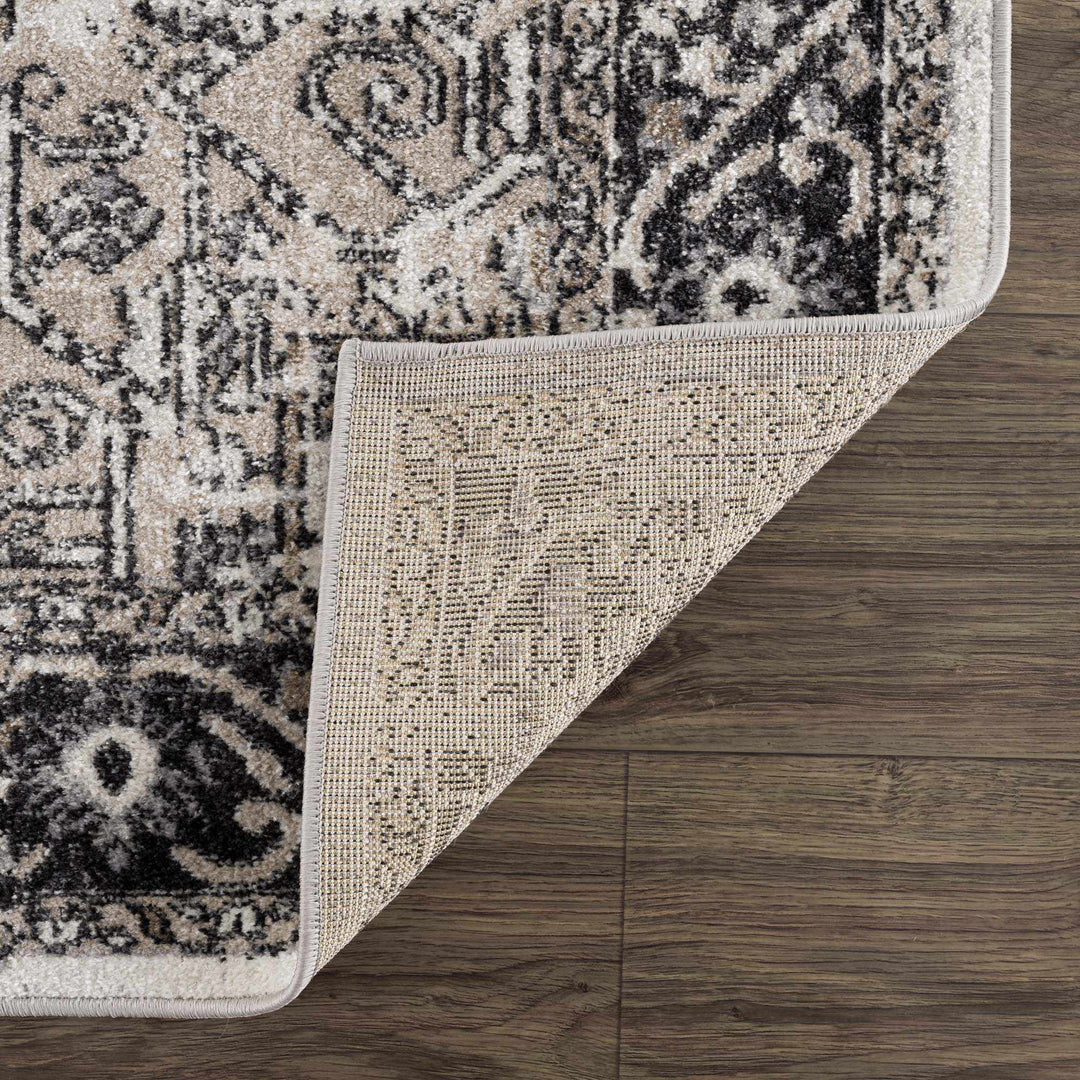 Antique Ivory, Beige and Charcoal Traditional Washable Turkish Design Area Rug - The Rug Decor