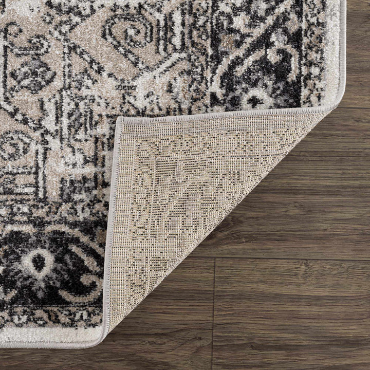 Antique Ivory, Beige and Charcoal Traditional Washable Turkish Design Area Rug - The Rug Decor