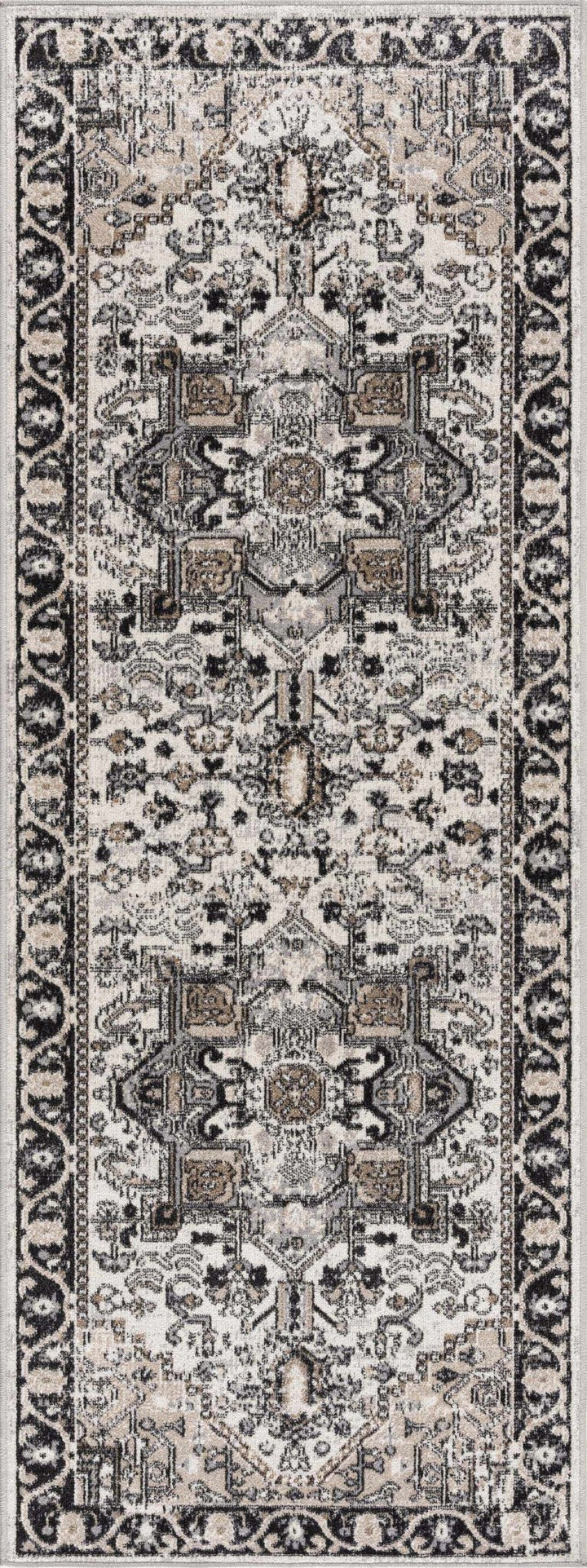 Antique Ivory, Beige and Charcoal Traditional Washable Turkish Design Area Rug - The Rug Decor