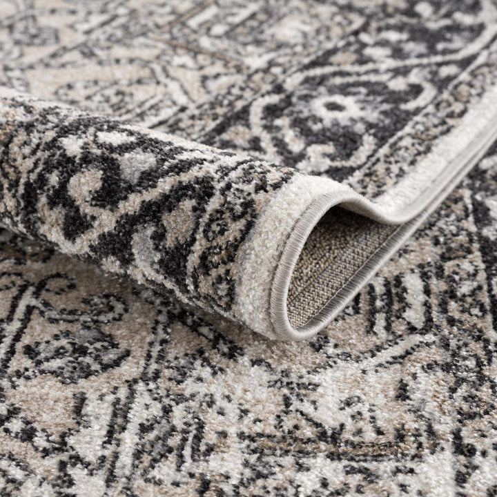 Antique Ivory, Beige and Charcoal Traditional Washable Turkish Design Area Rug - The Rug Decor