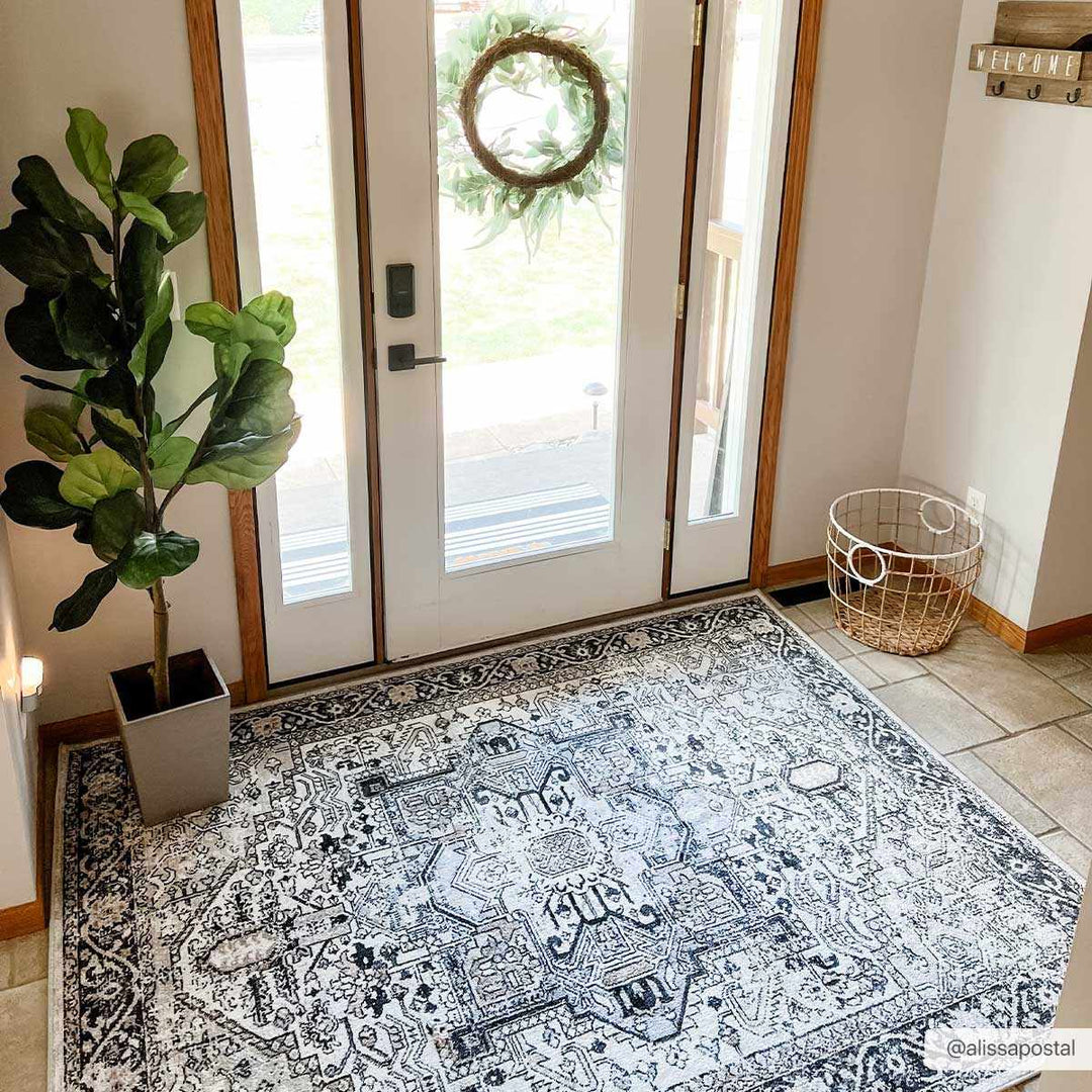 Antique Ivory, Beige and Charcoal Traditional Washable Turkish Design Area Rug - The Rug Decor