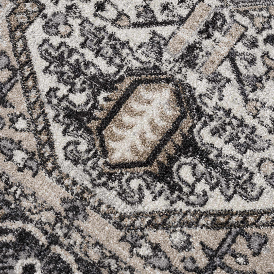 Antique Ivory, Beige and Charcoal Traditional Washable Turkish Design Area Rug - The Rug Decor
