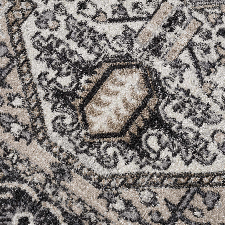 Antique Ivory, Beige and Charcoal Traditional Washable Turkish Design Area Rug - The Rug Decor