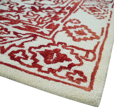 Antique Look 4.11x7.9 Ivory and Rust Hand Tufted Wool Area Rug - The Rug Decor