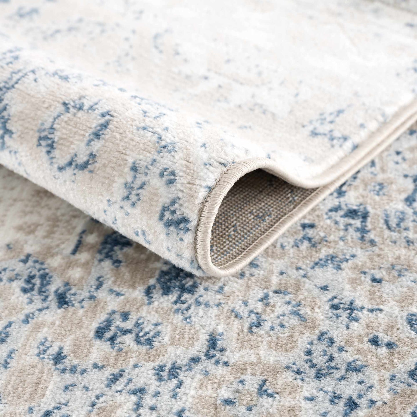 Antique look Beige, Blue and Ivory Traditional Heriz Design Medallion Turkish Area Rug - The Rug Decor