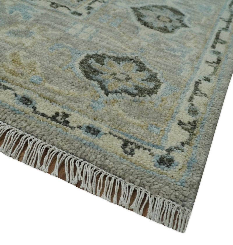 Antique look Beige, Charcoal and Ivory Hand Knotted Traditional Oushak 8x10 Wool Area Rug - The Rug Decor