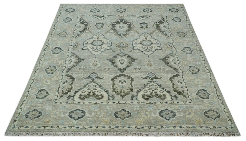 Antique look Beige, Charcoal and Ivory Hand Knotted Traditional Oushak 8x10 Wool Area Rug - The Rug Decor