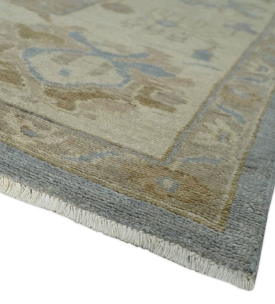 Antique look Charcoal and Beige Hand knotted Traditional Oushak wool Area Rug - The Rug Decor