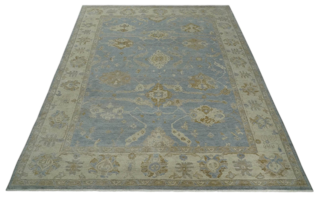 Antique look Charcoal and Beige Hand knotted Traditional Oushak wool Area Rug - The Rug Decor