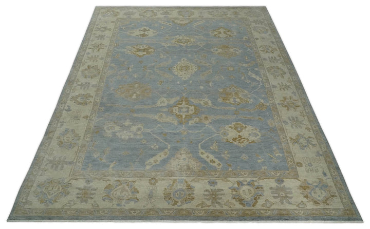 Antique look Charcoal and Beige Hand knotted Traditional Oushak wool Area Rug - The Rug Decor
