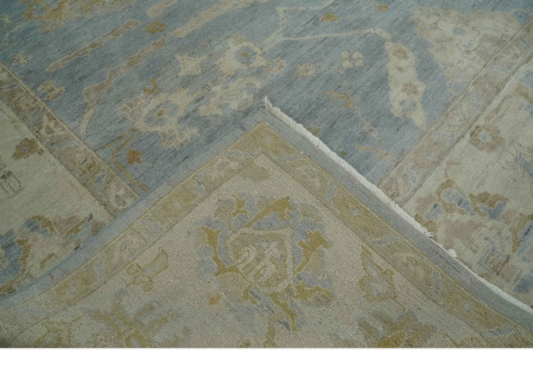 Antique look Charcoal and Beige Hand knotted Traditional Oushak wool Area Rug - The Rug Decor
