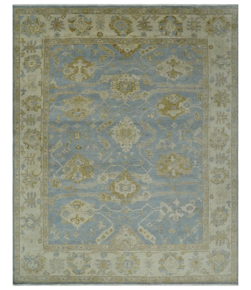 Antique look Charcoal and Beige Hand knotted Traditional Oushak wool Area Rug - The Rug Decor