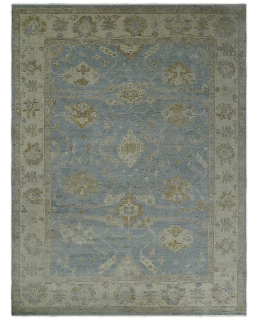 Antique look Charcoal and Beige Hand knotted Traditional Oushak wool Area Rug - The Rug Decor