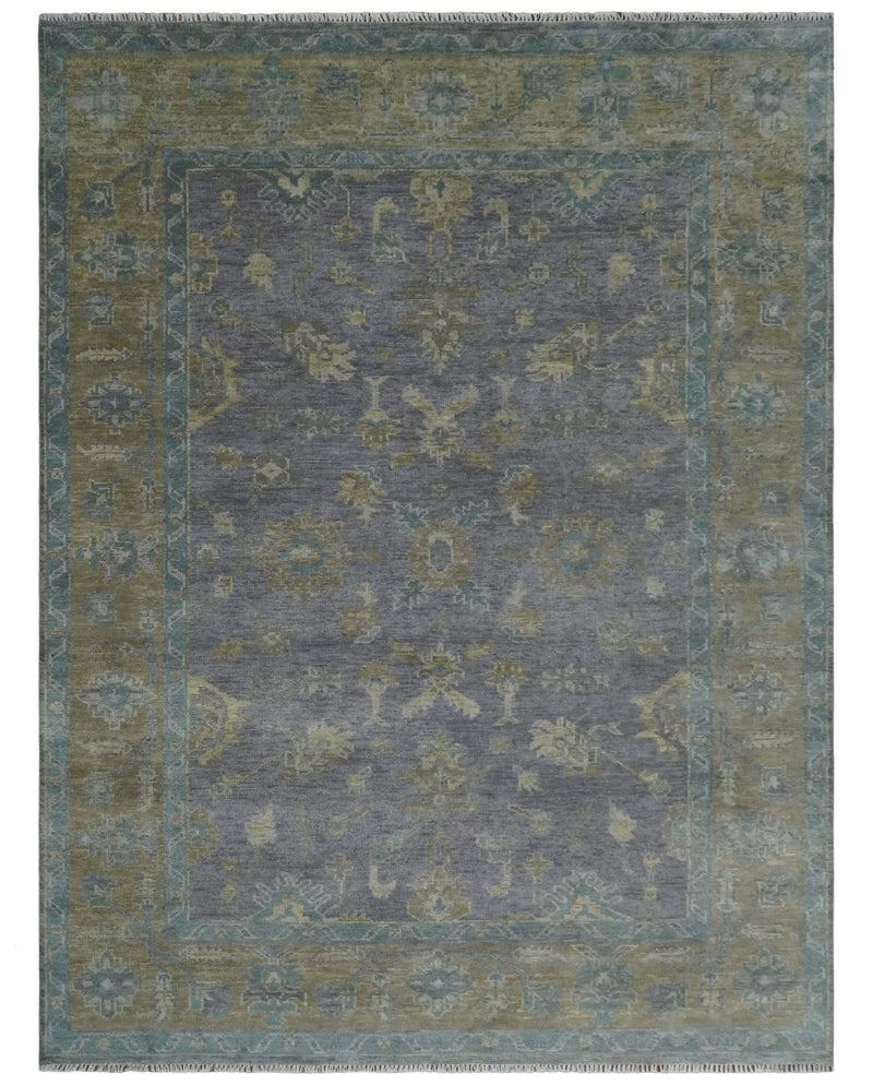 Antique look Charcoal and Olive Hand Knotted 9x12 Traditional Oushak Wool Area Rug - The Rug Decor