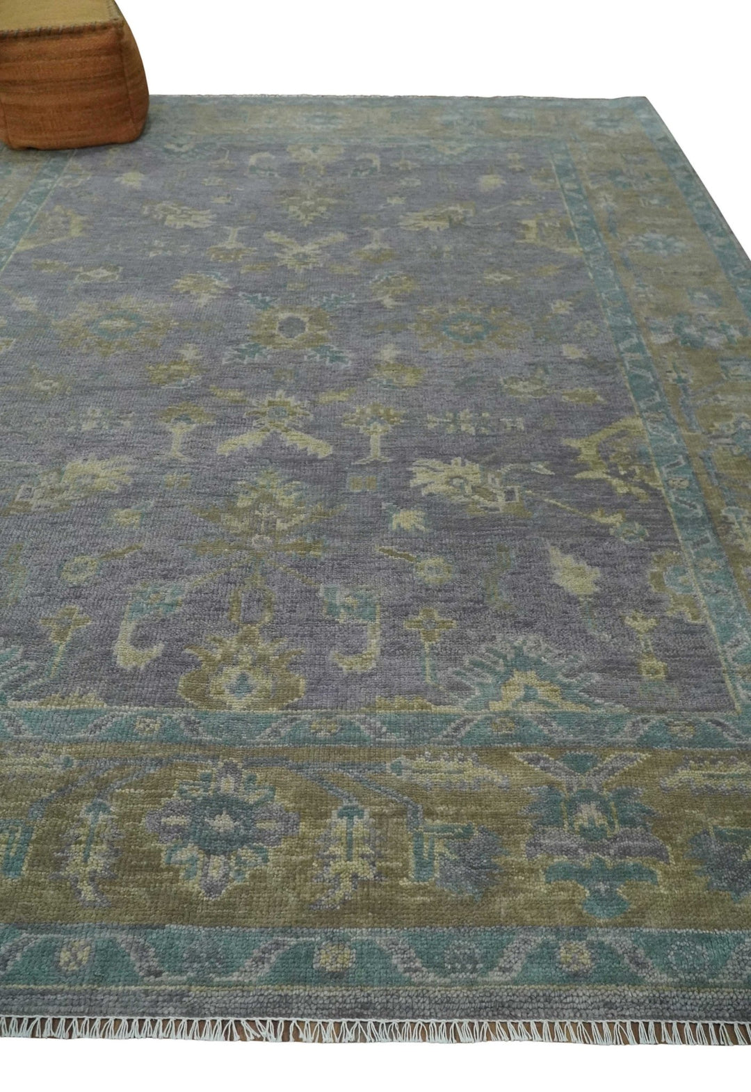 Antique look Charcoal and Olive Hand Knotted 9x12 Traditional Oushak Wool Area Rug - The Rug Decor