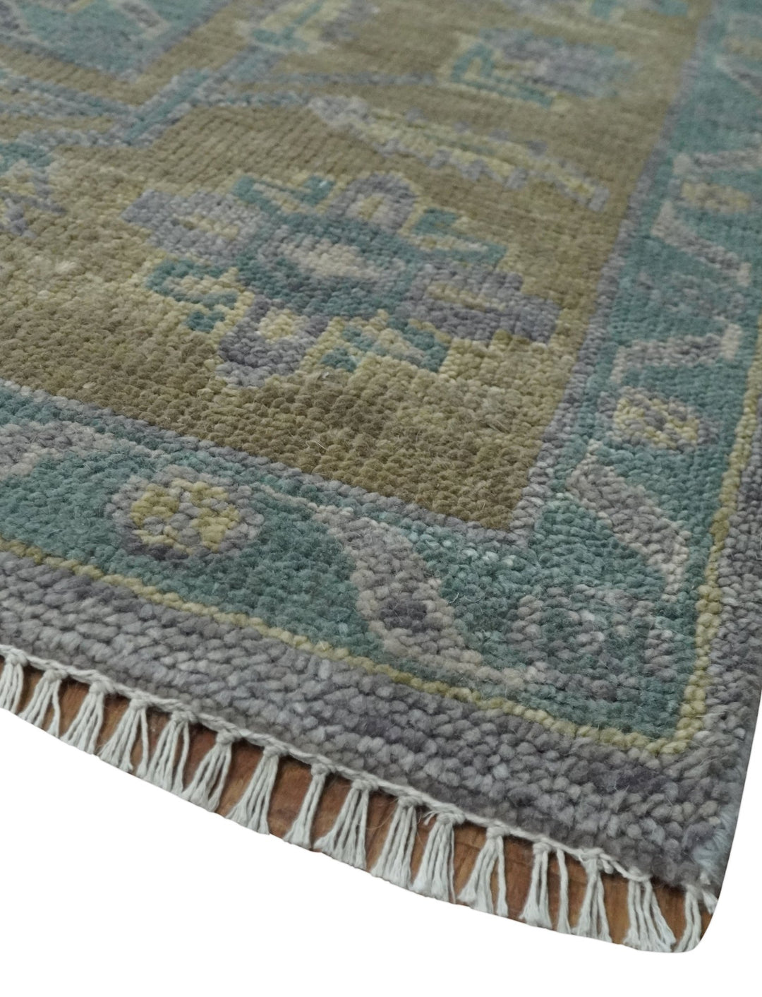 Antique look Charcoal and Olive Hand Knotted 9x12 Traditional Oushak Wool Area Rug - The Rug Decor
