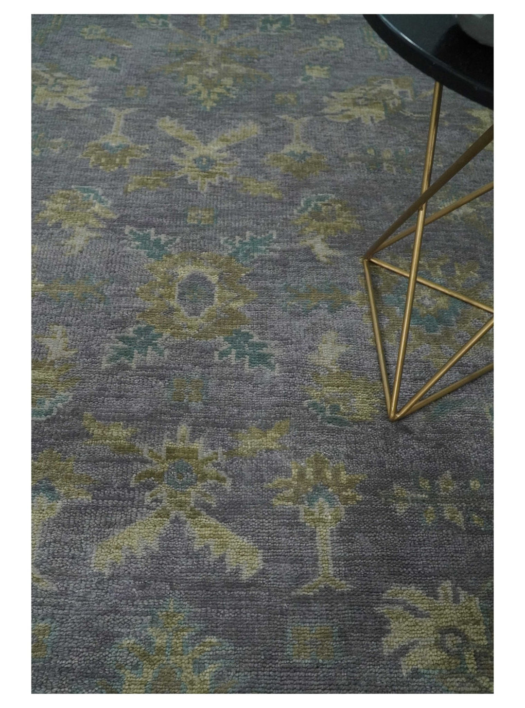 Antique look Charcoal and Olive Hand Knotted 9x12 Traditional Oushak Wool Area Rug - The Rug Decor
