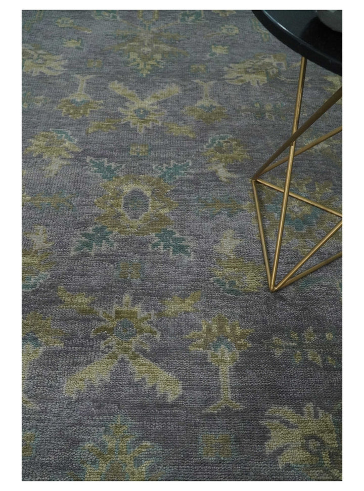 Antique look Charcoal and Olive Hand Knotted 9x12 Traditional Oushak Wool Area Rug - The Rug Decor