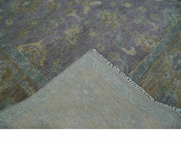 Antique look Charcoal and Olive Hand Knotted 9x12 Traditional Oushak Wool Area Rug - The Rug Decor