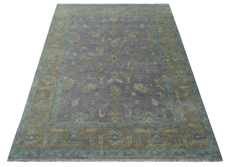 Antique look Charcoal and Olive Hand Knotted 9x12 Traditional Oushak Wool Area Rug - The Rug Decor