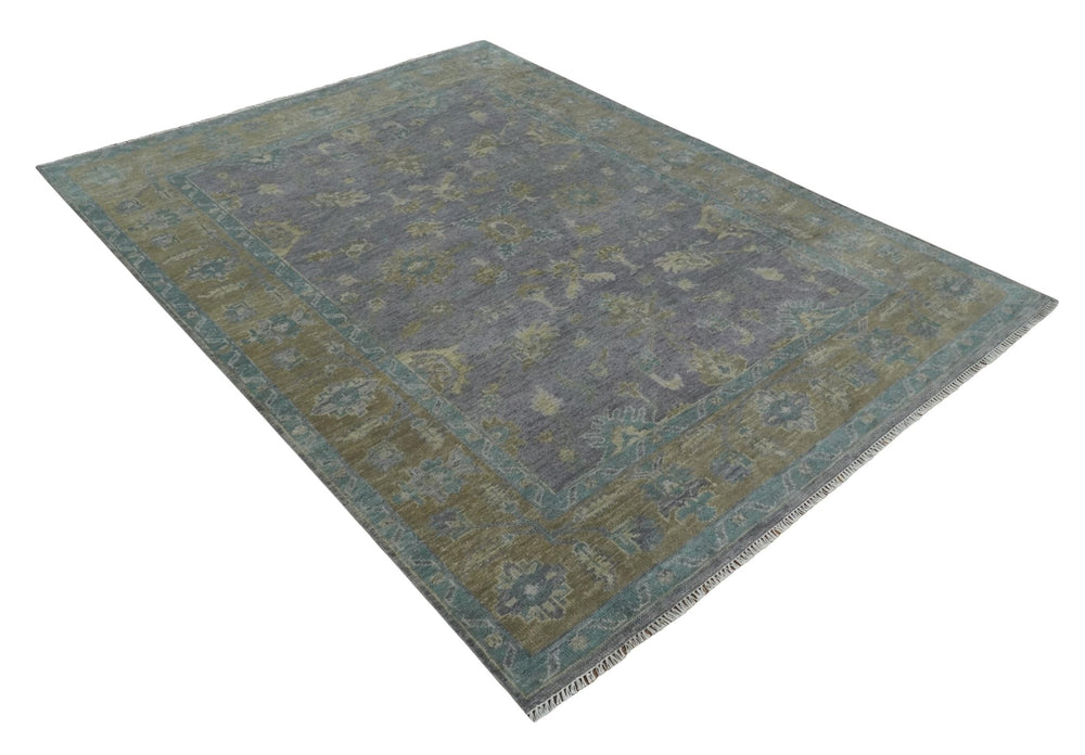 Antique look Charcoal and Olive Hand Knotted 9x12 Traditional Oushak Wool Area Rug - The Rug Decor