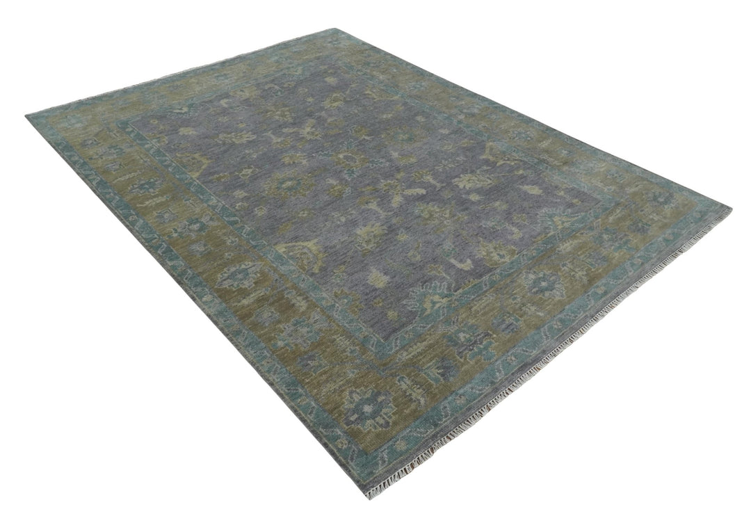 Antique look Charcoal and Olive Hand Knotted 9x12 Traditional Oushak Wool Area Rug - The Rug Decor