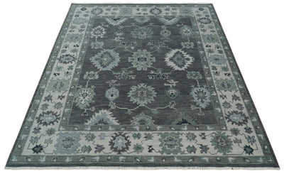 Antique look Charcoal, Ivory and Silver Hand knotted Traditional Oushak Custom Made wool Area Rug - The Rug Decor