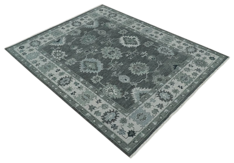Antique look Charcoal, Ivory and Silver Hand knotted Traditional Oushak Custom Made wool Area Rug - The Rug Decor
