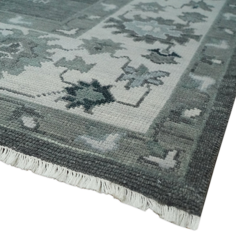 Antique look Charcoal, Ivory and Silver Hand knotted Traditional Oushak Custom Made wool Area Rug - The Rug Decor