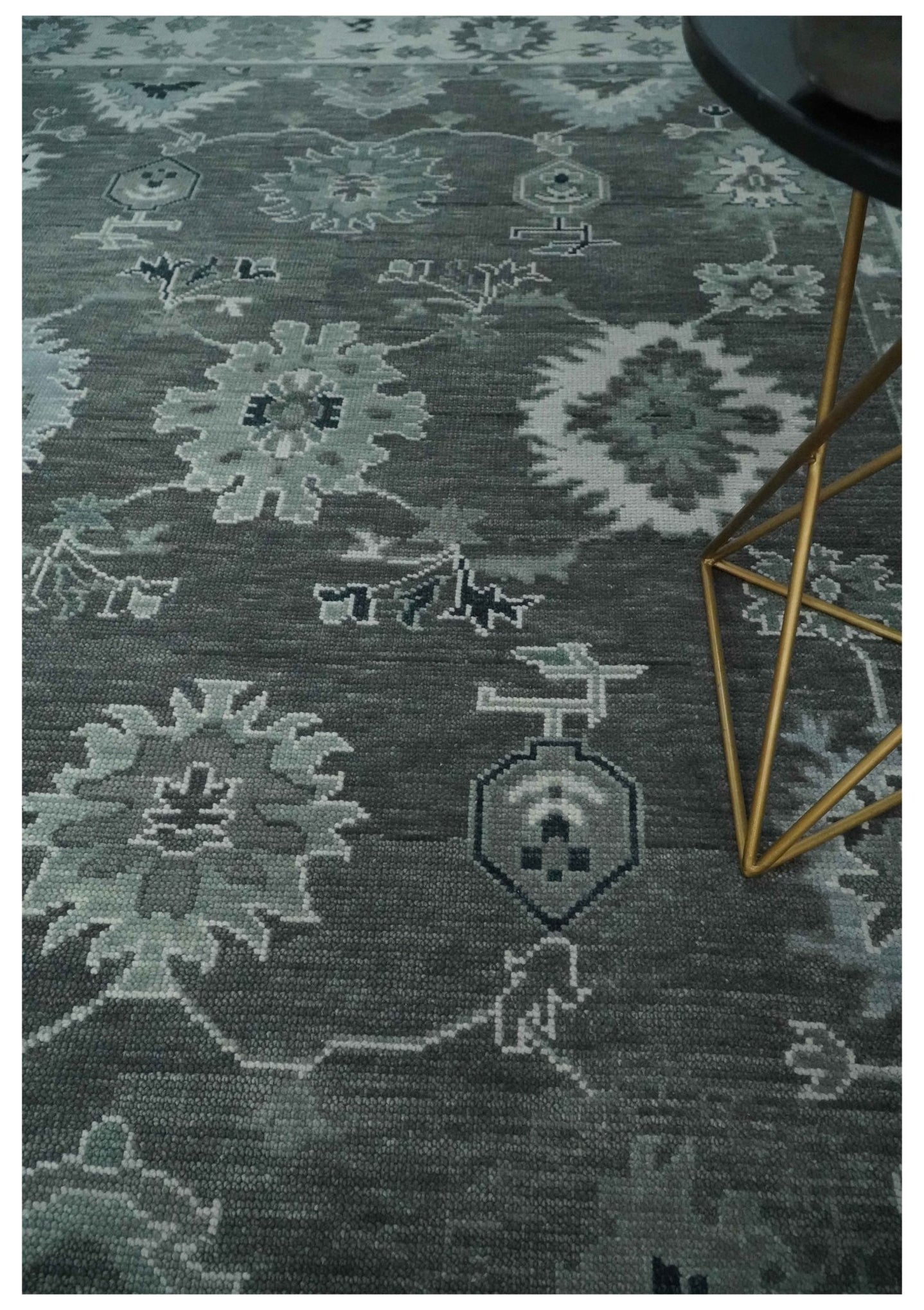 Antique look Charcoal, Ivory and Silver Hand knotted Traditional Oushak Custom Made wool Area Rug - The Rug Decor