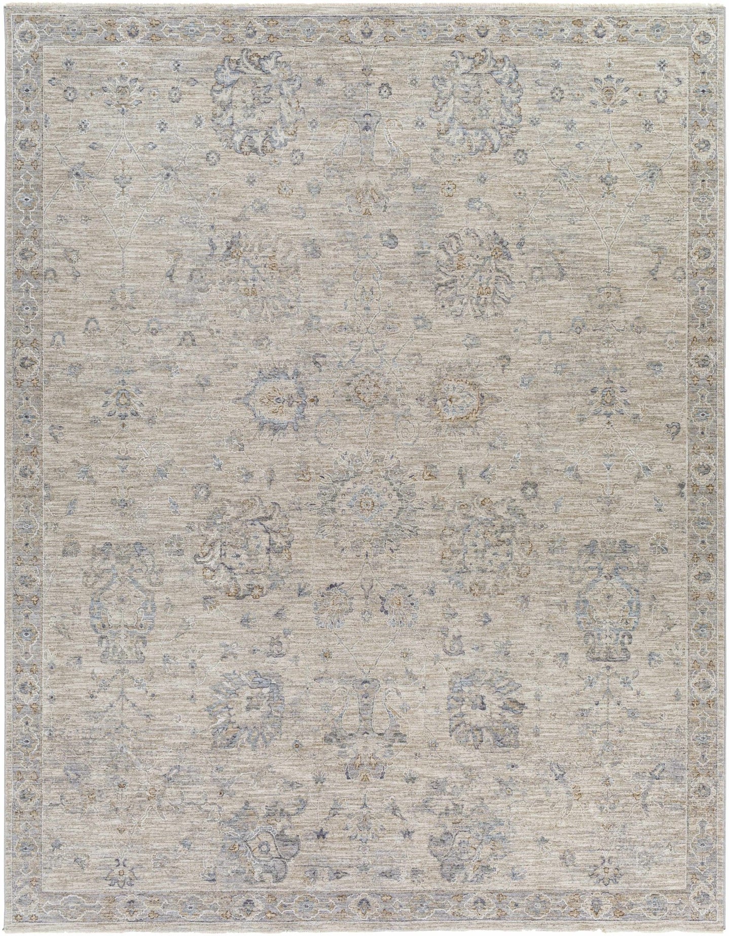 Antique Look Floral Beige and Charcoal Traditional Design Area Rug - The Rug Decor