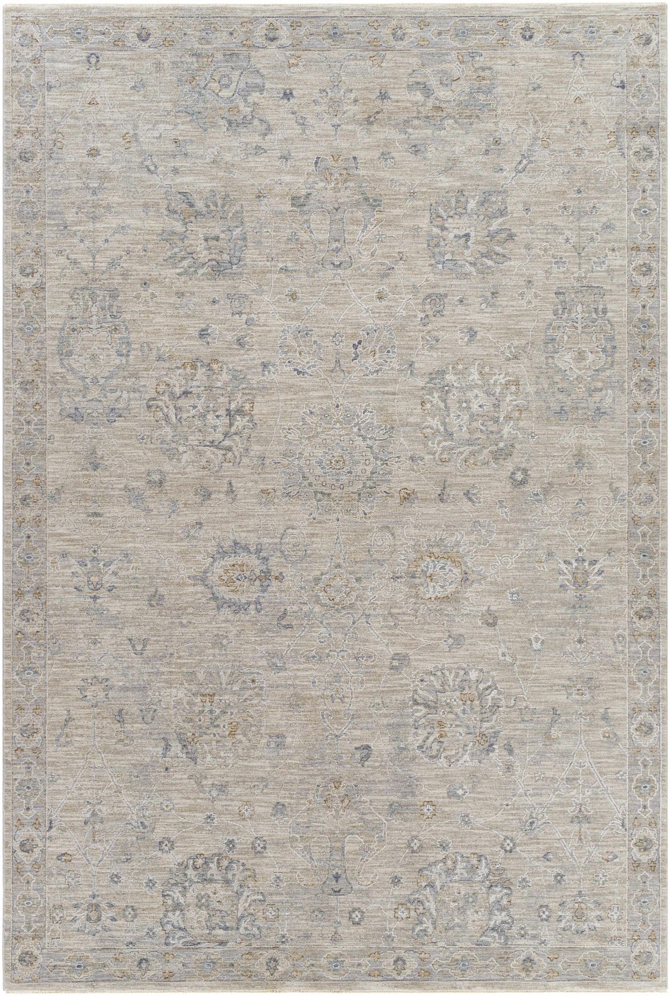 Antique Look Floral Beige and Charcoal Traditional Design Area Rug - The Rug Decor