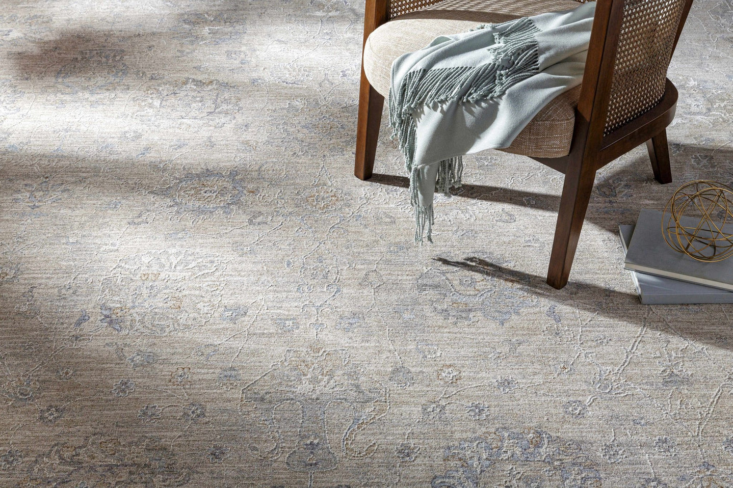 Antique Look Floral Beige and Charcoal Traditional Design Area Rug - The Rug Decor