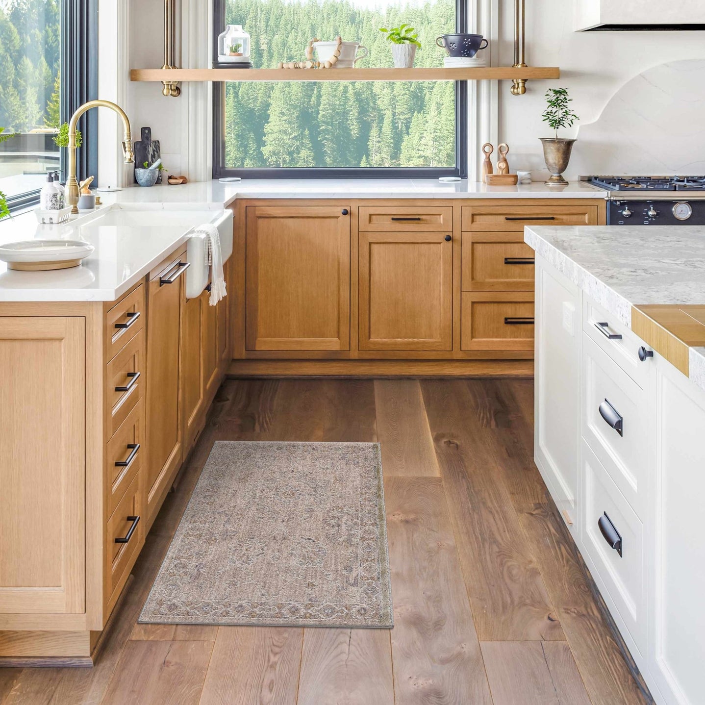 Antique Look Floral Beige and Charcoal Traditional Design Area Rug - The Rug Decor