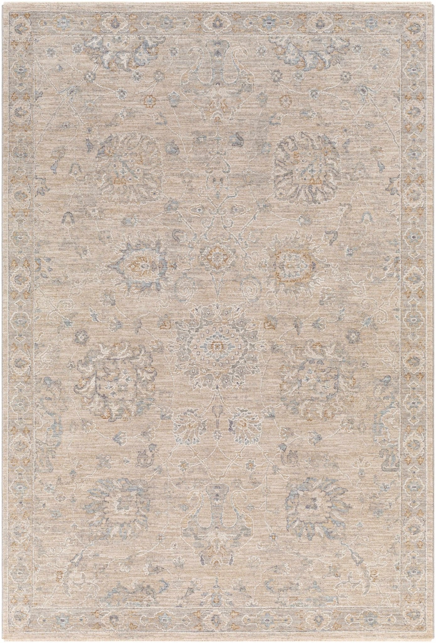 Antique Look Floral Beige and Charcoal Traditional Design Area Rug - The Rug Decor